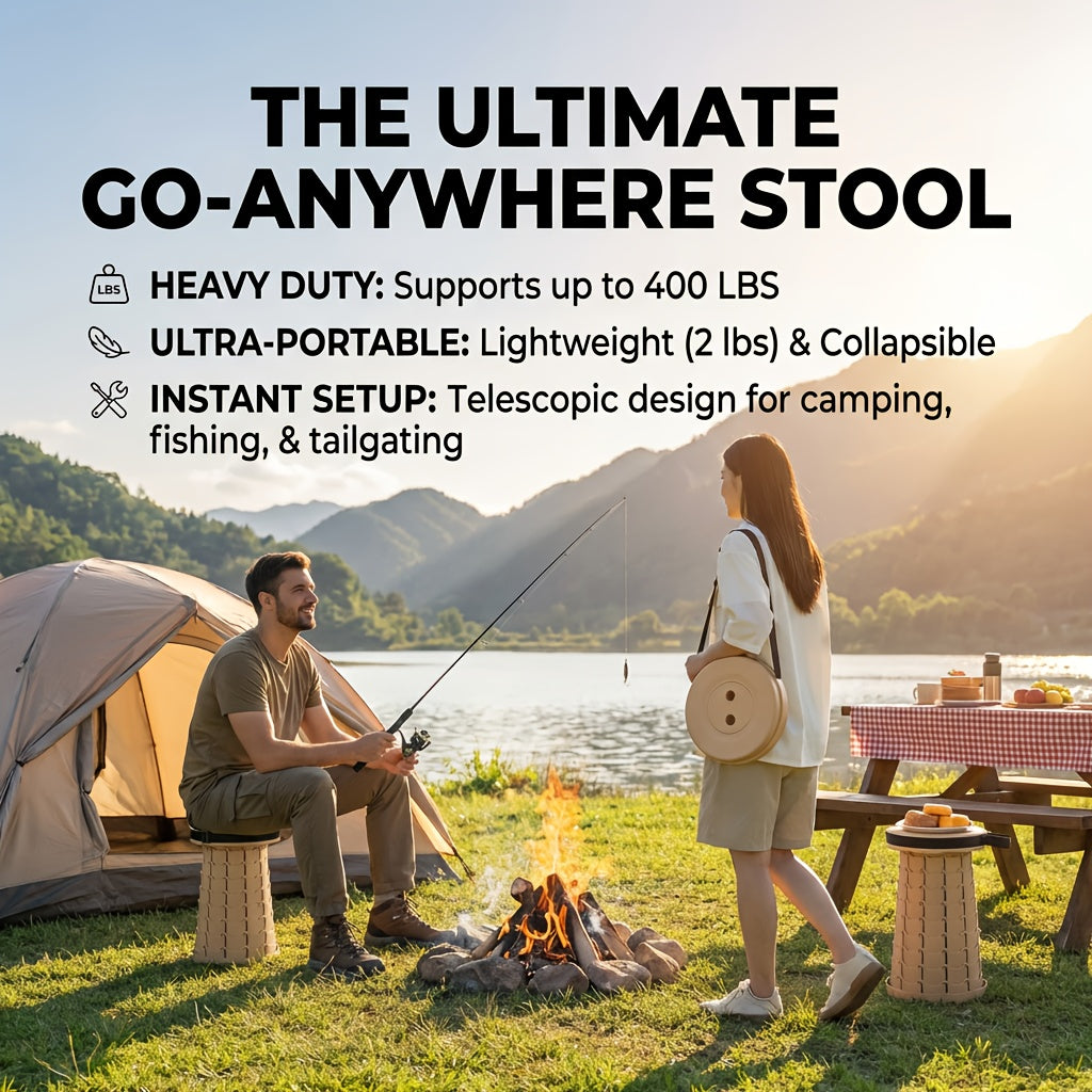 Collapsible Folding Stool 2 Pack 400lbs Capacity – Portable Telescopic Camping Stool ABS Plastic Compact Storage for Travel Camping Hiking Fishing Backyard BBQ (Black, Blue, Red+Blue)