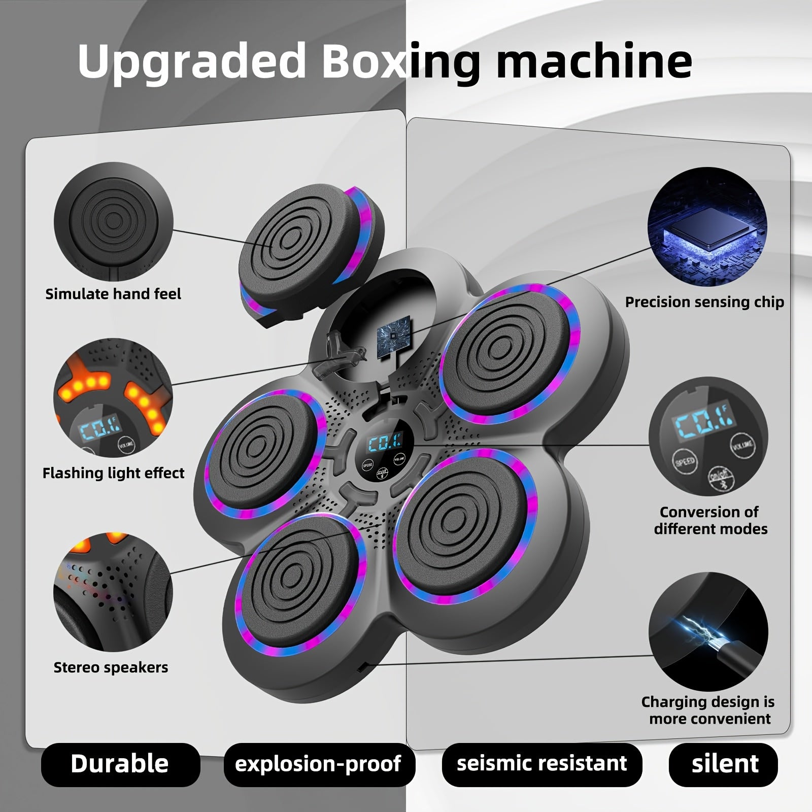 Music Boxing Machine Wall Mounted Smart Electronic Target – USB Rechargeable Wireless Fitness Striking Trainer for Home Gym Adults