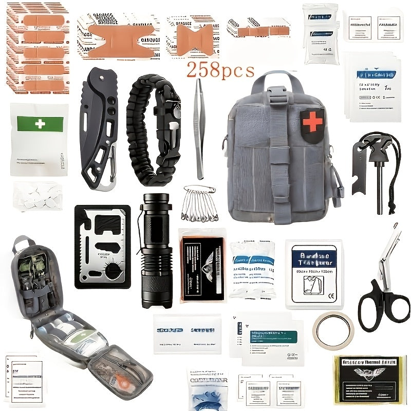 258-Piece Survival Gear Kit – Professional Outdoor Emergency Set with Fire Starter, Compass & Multi-Tools for Camping, Hiking, Backpacking | Best Gift for Men, Dad & Husband
