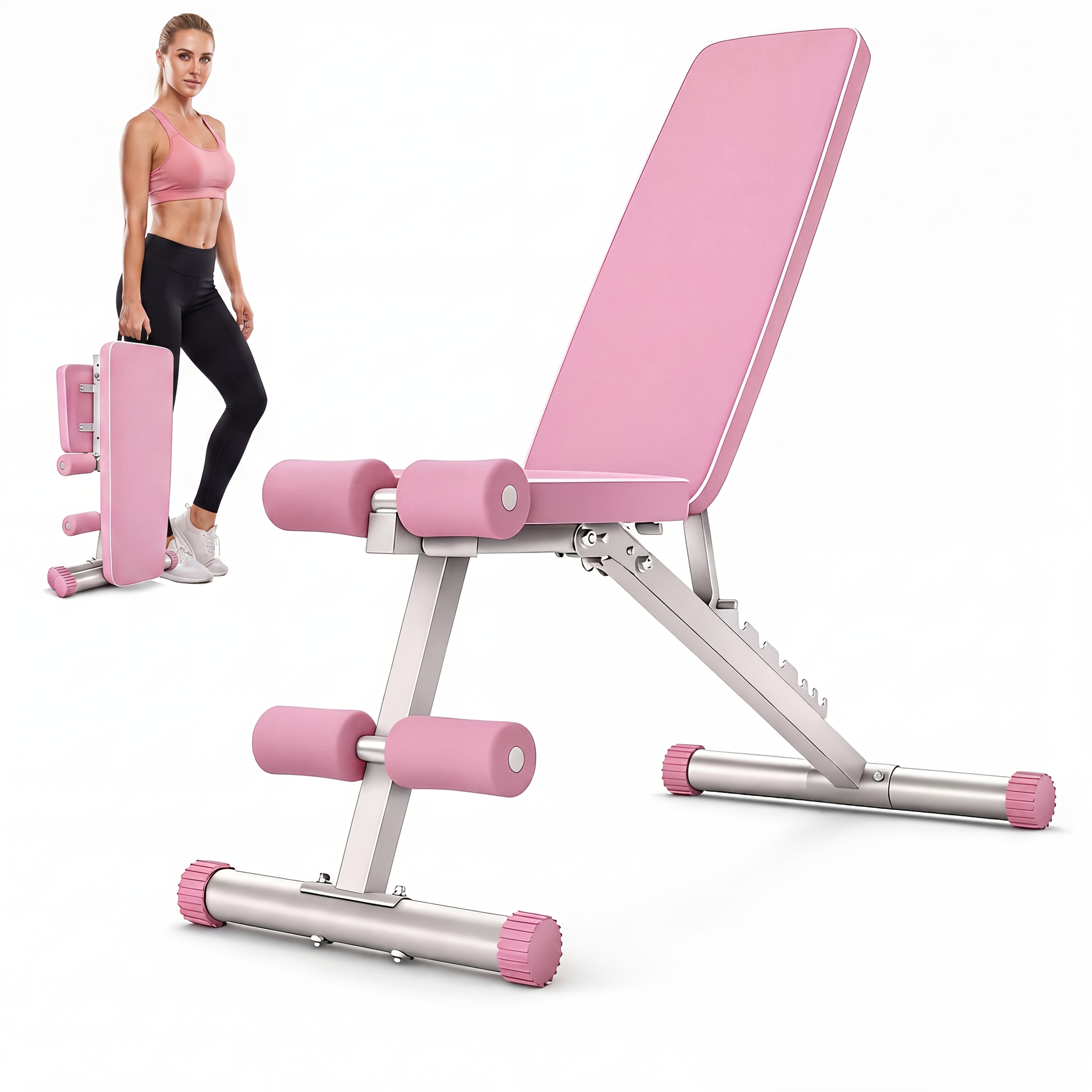 Weight Bench Set with Squat Rack – Adjustable Foldable Workout Bench Press, Leg Developer & Preacher Curl Pad for Home Gym Full Body Training | 800–1200 LBS Capacity | Black, Red, Pink