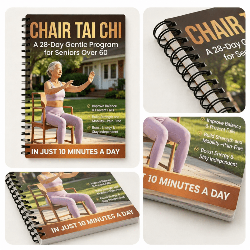 Chair Tai Chi Book for Seniors Over 60 28-Day Gentle Program Spiral-Bound Seated Exercise Guide Balance Strength Mobility Low-Impact Fitness