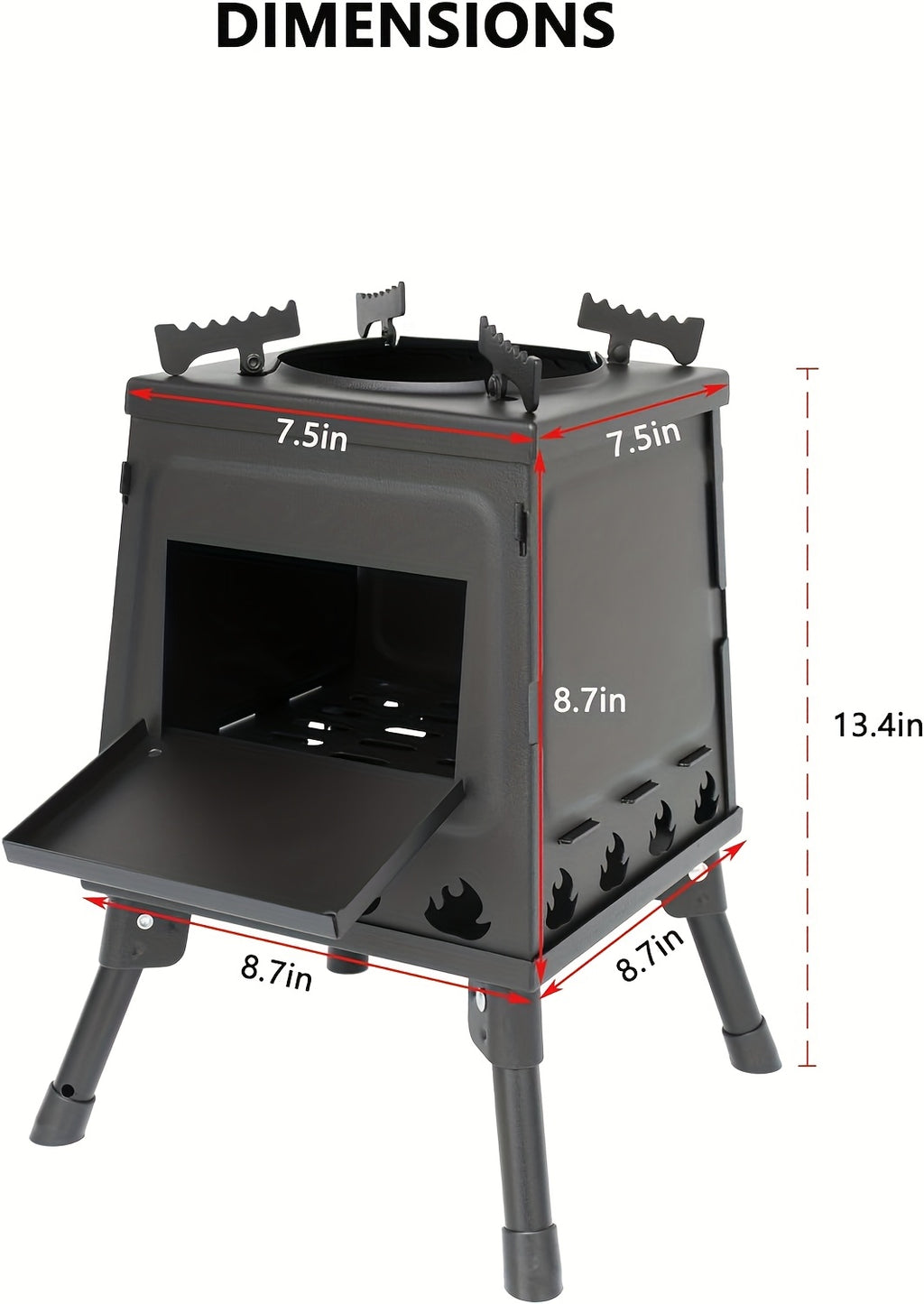Wood Burning Camp Stove Portable Heavy Duty Outdoor Campfire Stove Sturdy Legs Air Vents Firewood Charcoal for Hiking Backpacking Picnic BBQ Travel