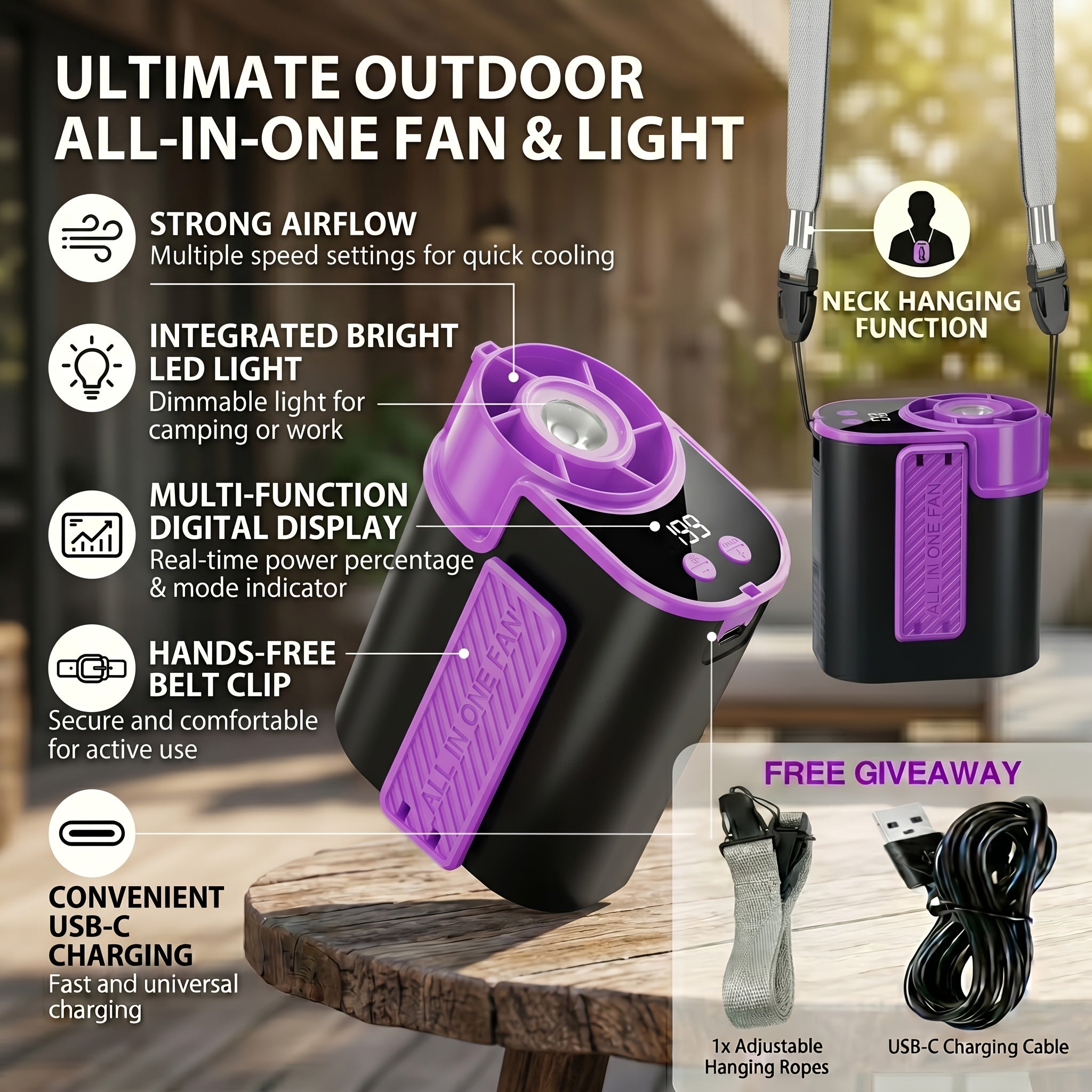 Hands-Free Neck Fan with Flashlight – 18000 RPM Brushless Motor, 199-Speed Adjustable, 5000mAh Battery, Wearable Portable Cooling Fan for Outdoor Work Camping Fishing Hiking, Single & 2-Pack