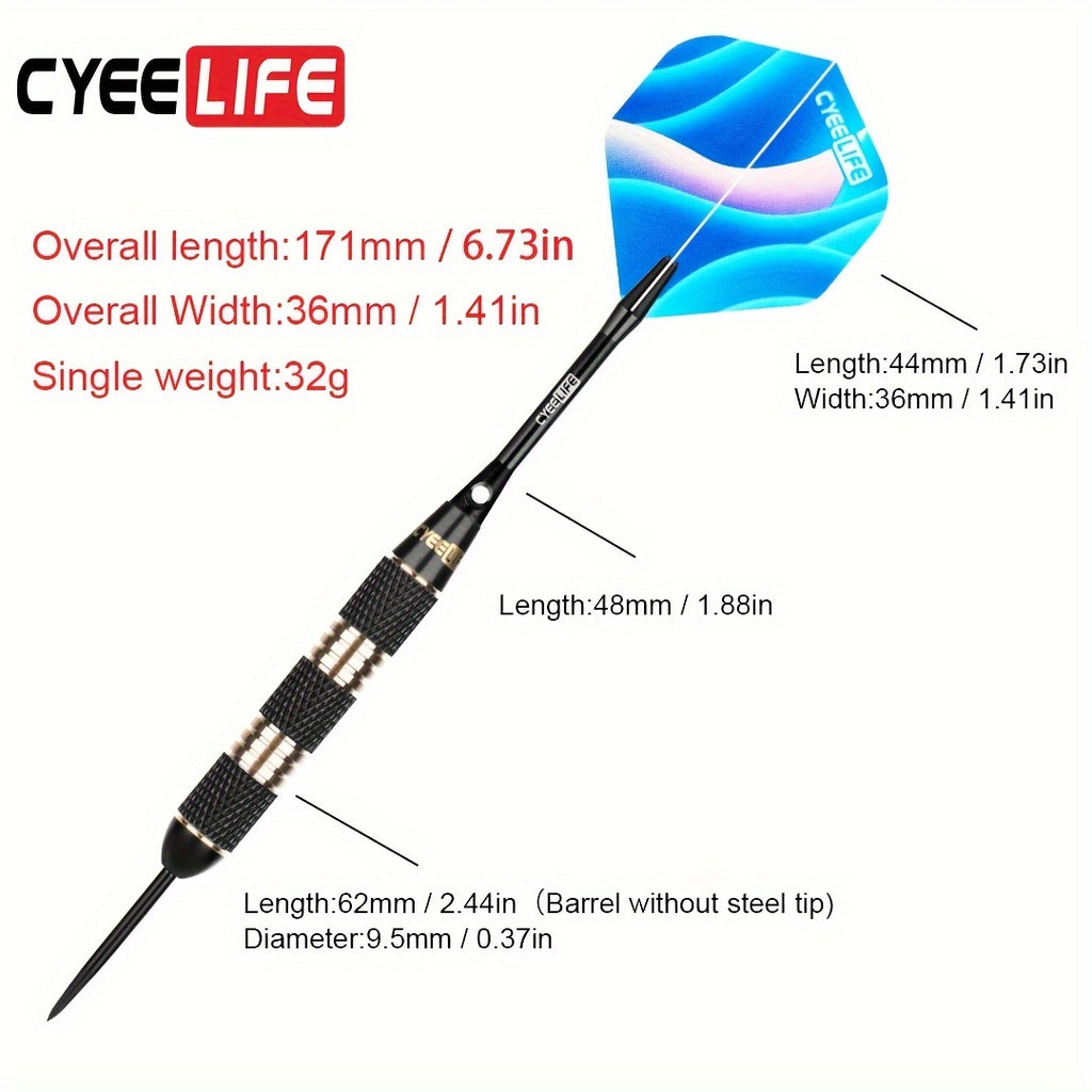 Steel Tip Darts 32g Professional Competition Set Pure Copper Barrel Aluminum Rod Hard Steel Needle Precision Dart for League Tournament Home Bristle Board Play