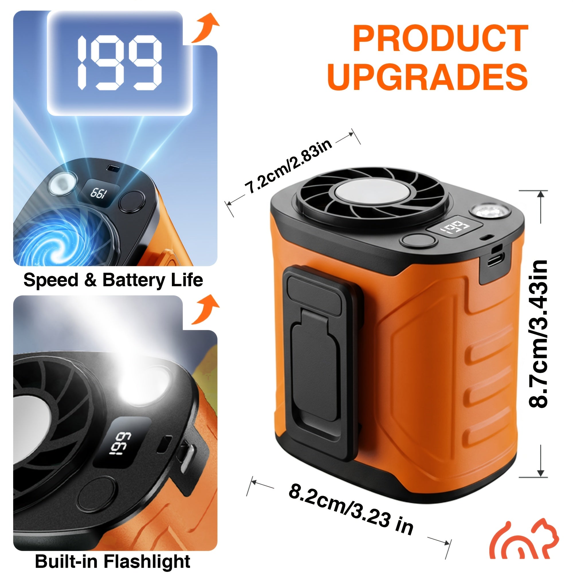 Portable Neck Fan Waist Fan 18000RPM Brushless Motor 199 Speed Settings 5000mAh Battery LED Power Display Outdoor Camping Fishing Hiking Work