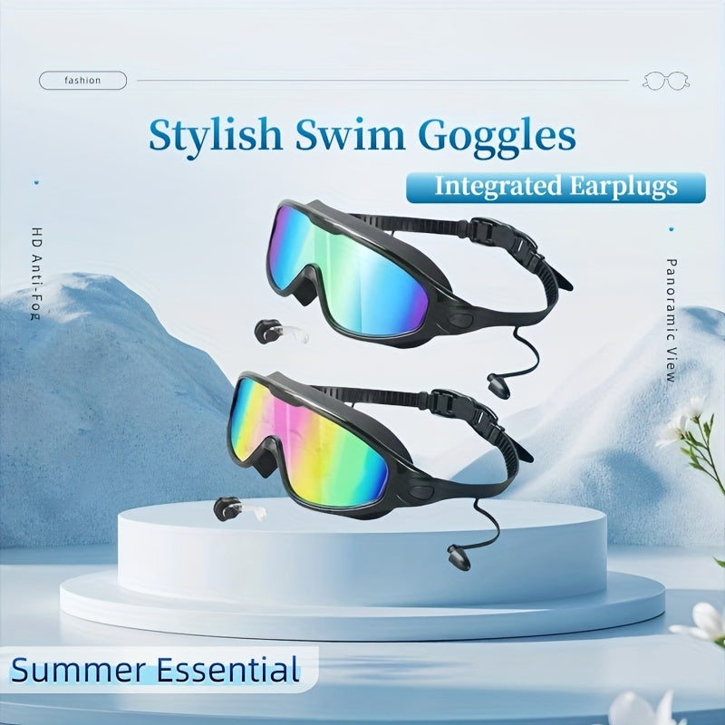 Anti-Fog Swim Goggles 2 Pack with Earplugs Nose Clip Waterproof Bag UV Protection Swimming Goggles Men Women Teens Outdoor Pool Water Sports Gift