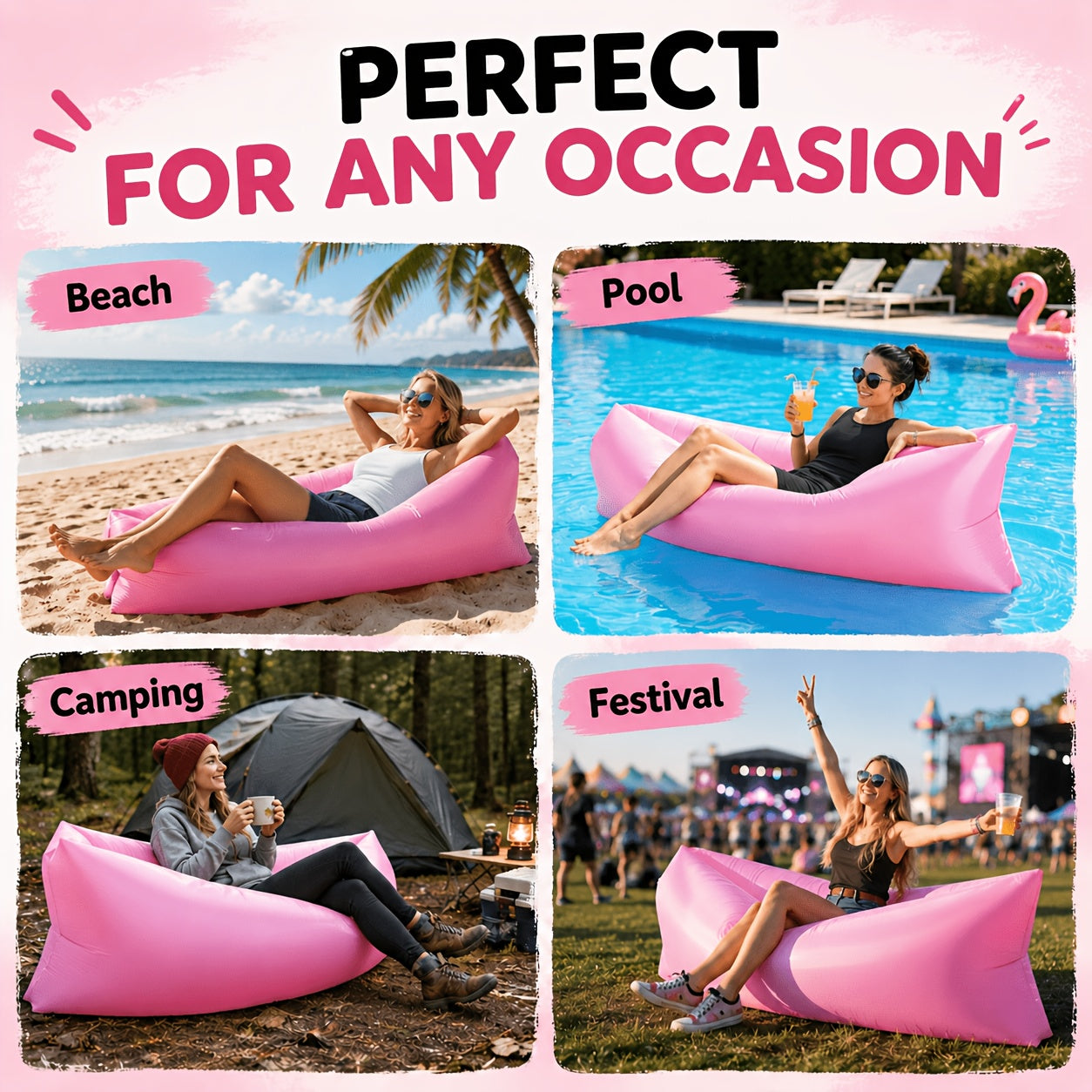 Inflatable Lounger Sofa Bed 1-Person Portable Foldable Air Cushion with Storage Bag for Camping Beach Outdoor Relaxation 6 Colors