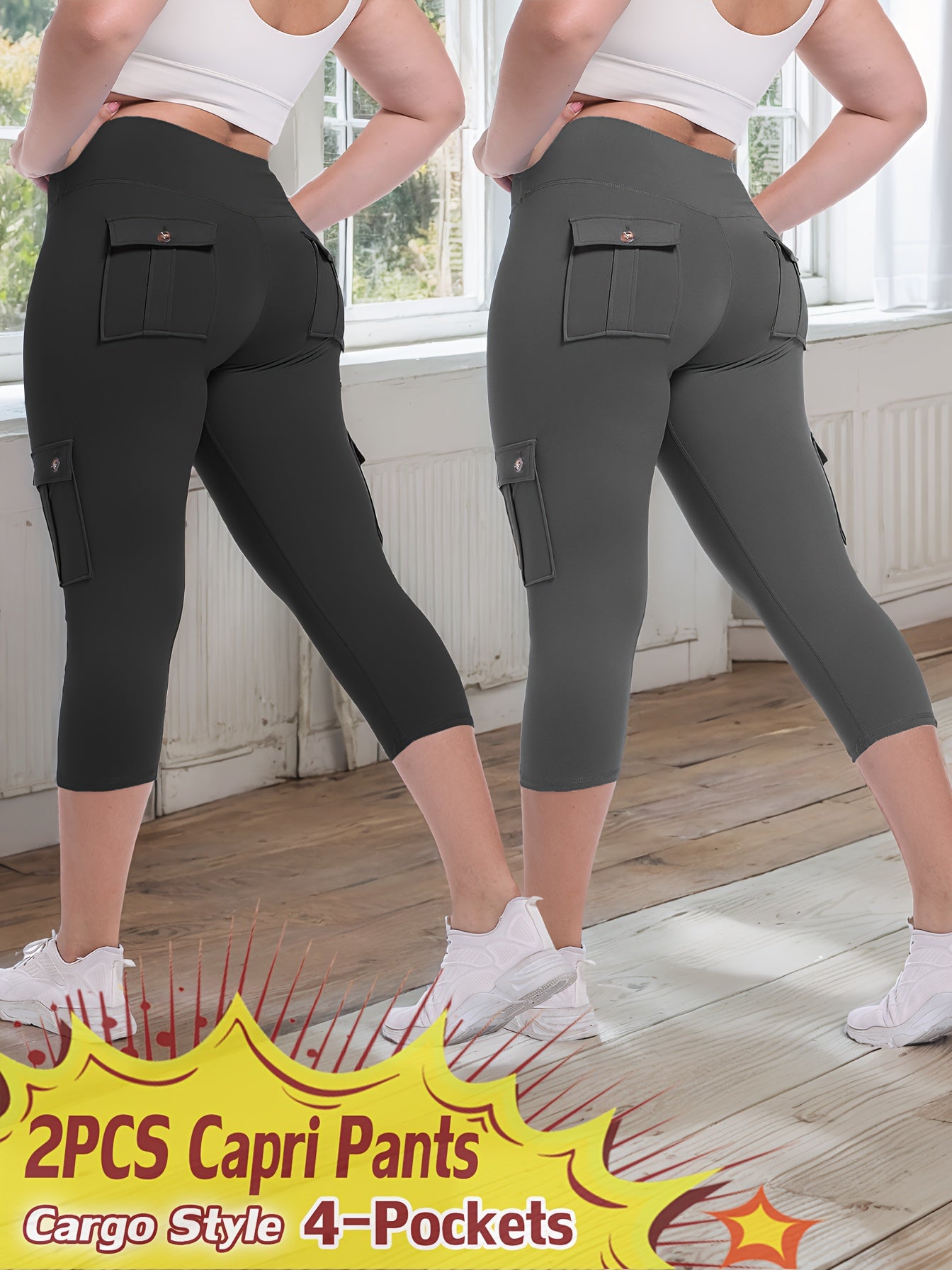 2pcs Capri Leggings Set Women High Waist Butt Lifting Yoga Workout Pants Tummy Control 4-Way Stretch Activewear S-XXL