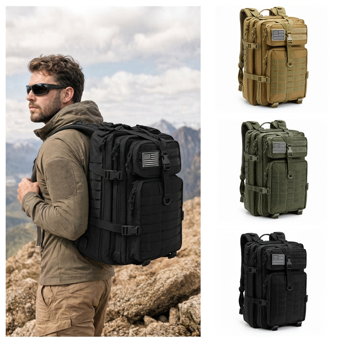 Tactical Backpack 45L MOLLE Rucksack 900D – 17" Laptop Compartment Multi-Pocket Expandable 3-Day Pack for Hiking Camping Traveling – Military Style Daypack Gift for Men Dad