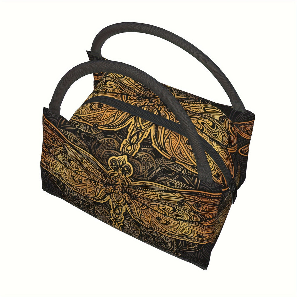 Mandala Dragonfly Insulated Cooler Bag Reusable Lunch Tote – Thermal Food & Drink Bag for Camping Picnic Beach Office Home Restaurant Workplace 11x6.5x7 Inch