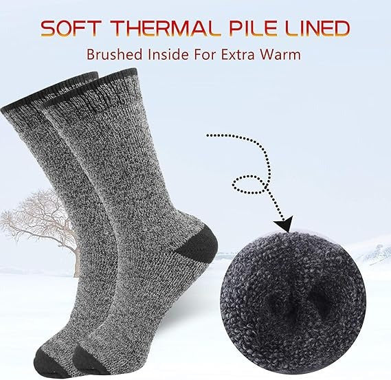 Thermal Socks for Men 6 Pairs Winter Warm Thick Insulated Boot Socks 80% Acrylic Crew Socks for Skiing Hiking Camping Snowmobiling Cold Weather One Size Fits Most