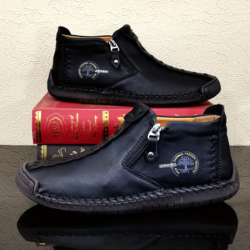 Men's Ankle Boots Slip-On Casual Loafers Shoes Hand Stitching Outdoor Work Boots for Men Comfortable Non-Slip Walking Shoes