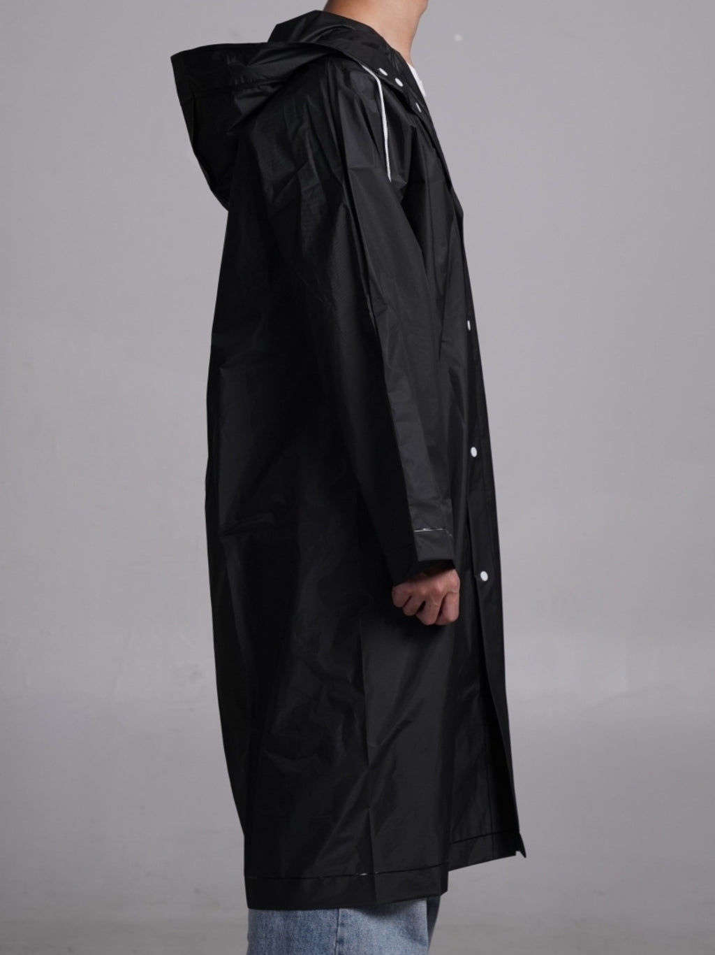 Men's Hooded Rain Jacket Waterproof Raincoat for Men Women - Lightweight Windproof Full-Length Poncho for Hiking Cycling Fishing Outdoor Activities - Adjustable Drawstring Loose Fit Black