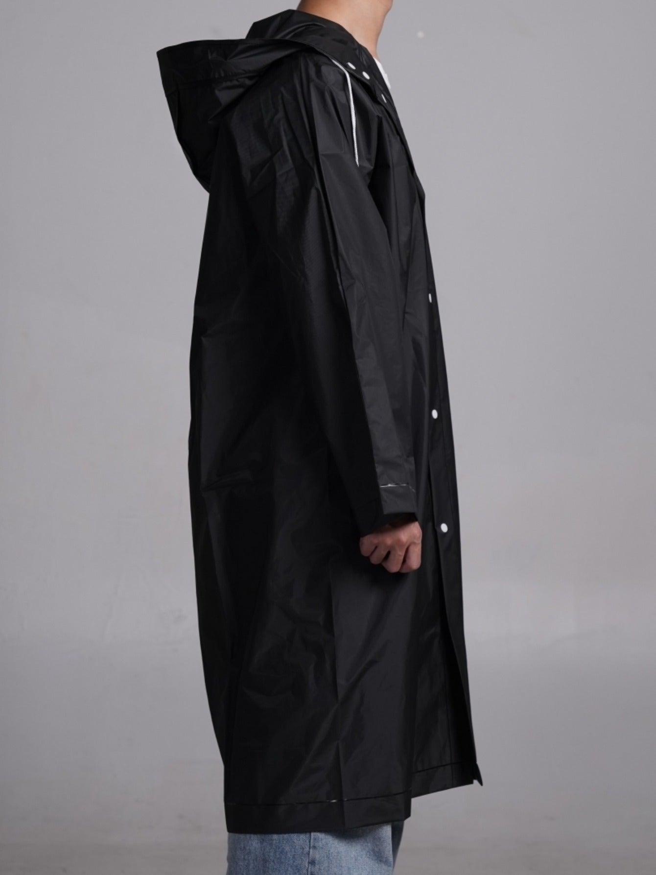 Men's Hooded Rain Jacket Waterproof Raincoat for Men Women - Lightweight Windproof Full-Length Poncho for Hiking Cycling Fishing Outdoor Activities - Adjustable Drawstring Loose Fit Black