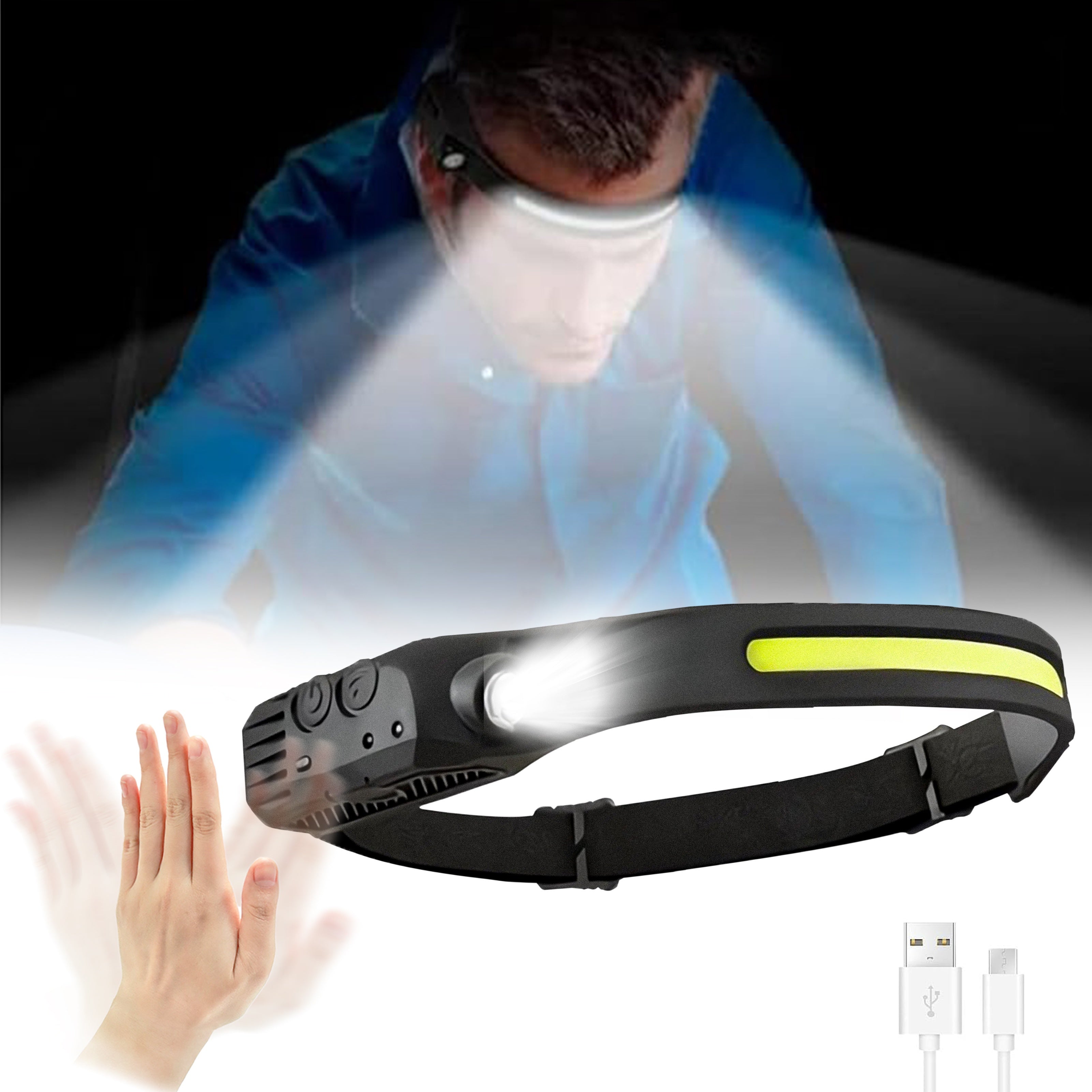 LED Headlamp Rechargeable 4 Pack USB Hands-Free Ultra Bright 1200mAh Adjustable Headband Work Light – Camping Hiking Running Fishing Repairing Emergency Headlamps for Adults