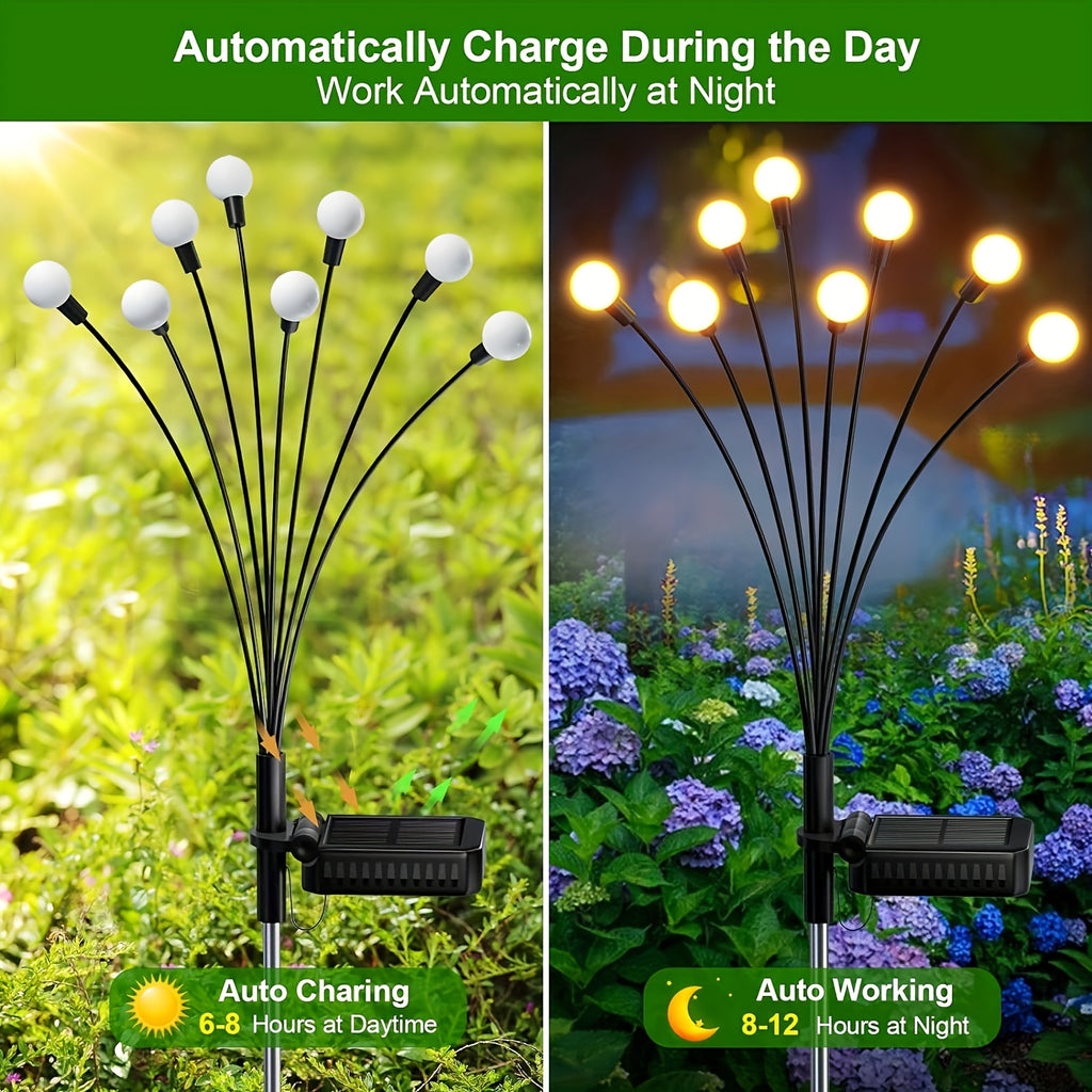Solar Firefly Lights Outdoor – IP65 Waterproof Garden Path Lights, Warm White Glow, Easy Stake Install, 2-Pack or 4-Pack for Yard, Lawn, Courtyard, Patio & Wedding Decoration