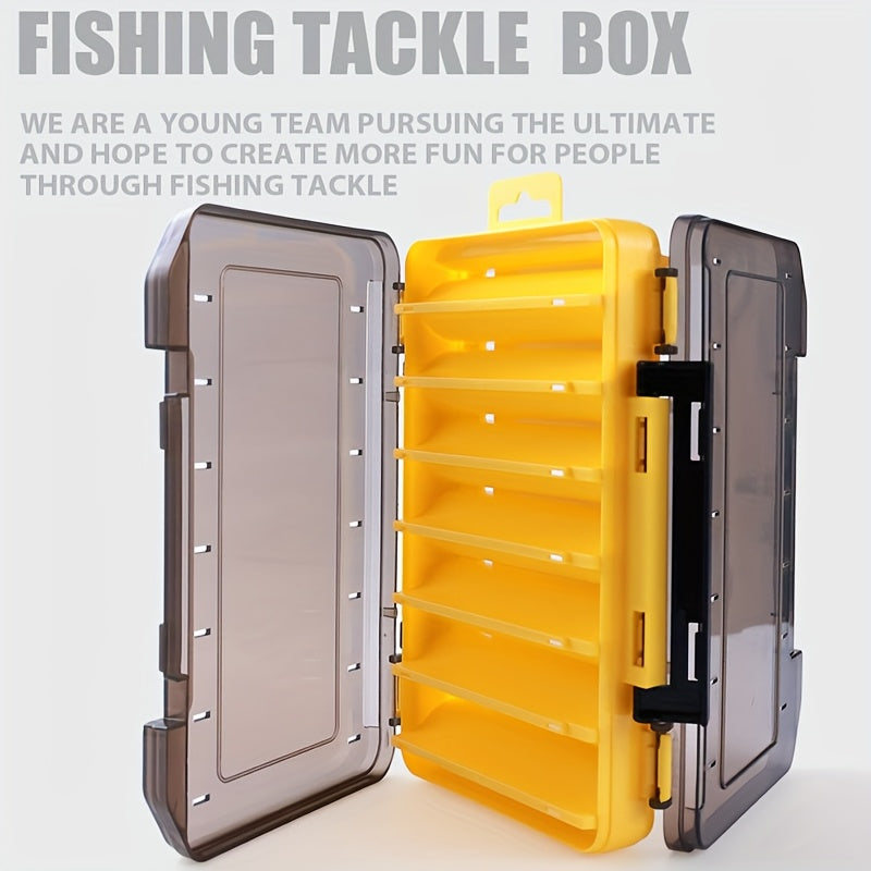 Fishing Lure Tackle Box Dual-Sided 14 Compartments – Portable ABS Lure Organizer for Minnow Pencil Squid Crankbait Hard Baits Freshwater Saltwater – Tangerine & Blue