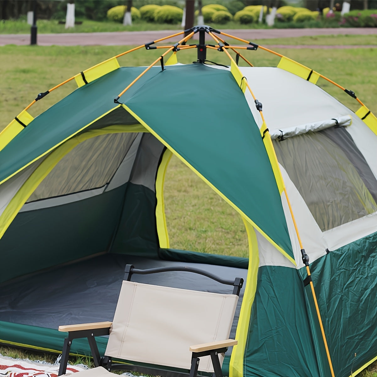 Pop Up Camping Tent 4 Person Automatic Instant Setup UV Protection Insect Net Sunshade Waterproof Family Tent for Beach Park Outdoor Camping Hiking Adventures