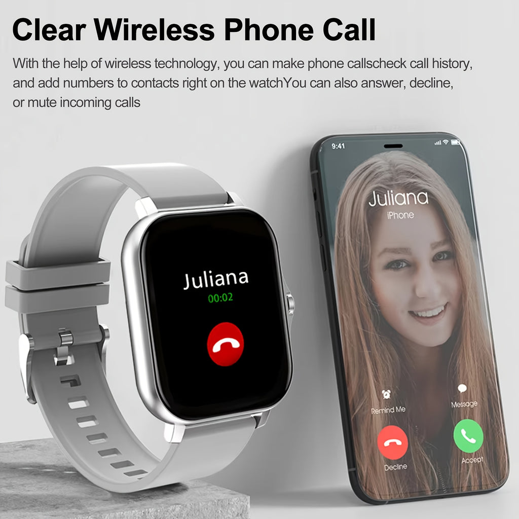 Smart Watch for iPhone & Android with Wireless Calls – HD 1.52" Full Touch Screen Fitness Tracker, Music Control, Message Alerts, Luminous Display, Silver Black Gold Pink, Single & Dual Strap