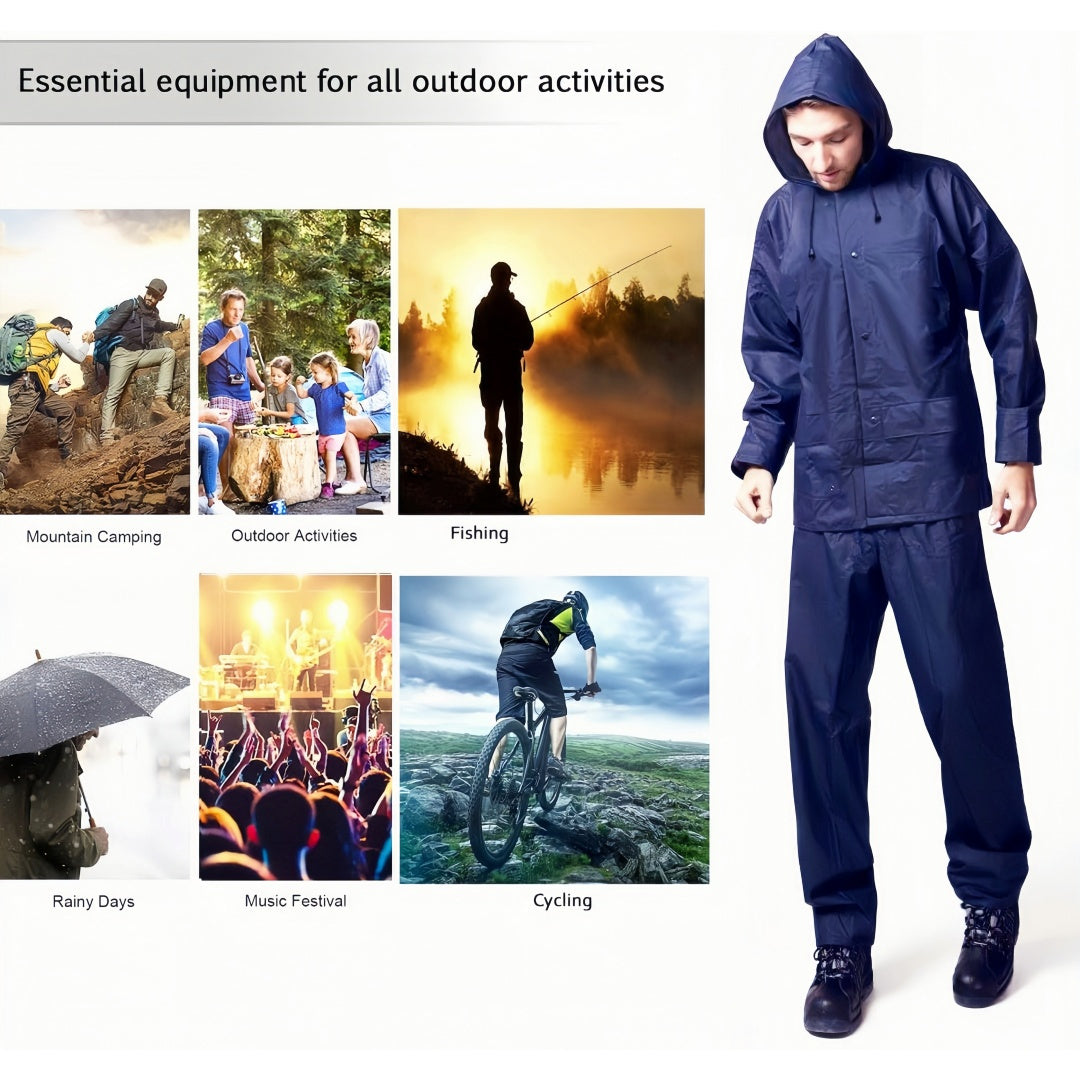 Waterproof Rain Suit for Men Women – Ultra Lite Rain Jacket & Pants Set Windproof Packable Rain Gear for Hiking Camping Cycling Fishing Outdoor Sports S-XXXL Navy Blue