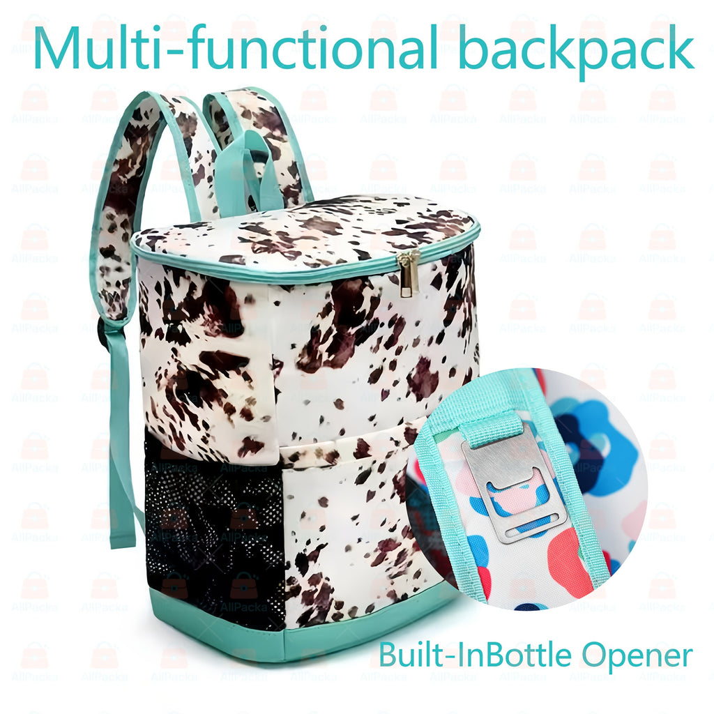 Insulated Cooler Backpack 30-Can Leopard Print Nylon Portable Cooler Bag with Mesh Pockets Adjustable Straps for Beach Camping Picnic Outdoor Travel Daily Use