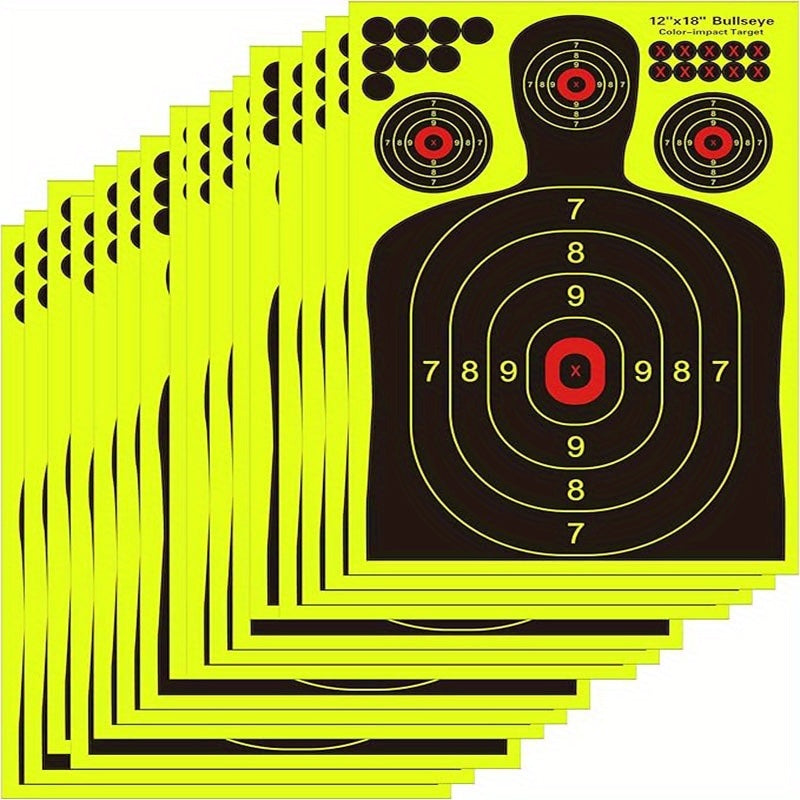 Splatter Targets 12x18 Inch Silhouette Shooting Targets Fluorescent Yellow Self-Adhesive for BB Guns Airguns Rifles Pistols Indoor Outdoor Range Practice 10 20 50 100 Pack