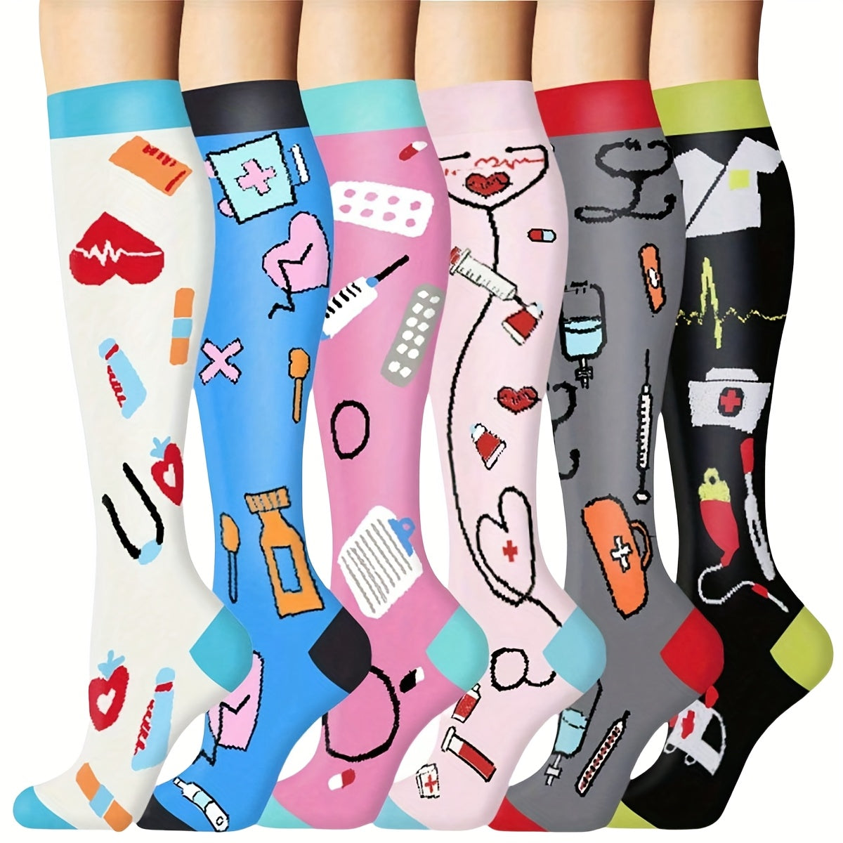 Compression Sports Socks 6 Pairs for Men Women – Lightweight Mid-Calf Athletic Running Socks Cycling Hiking Soccer Travel Breathable Moisture Wicking Performance Socks S/M L/XL