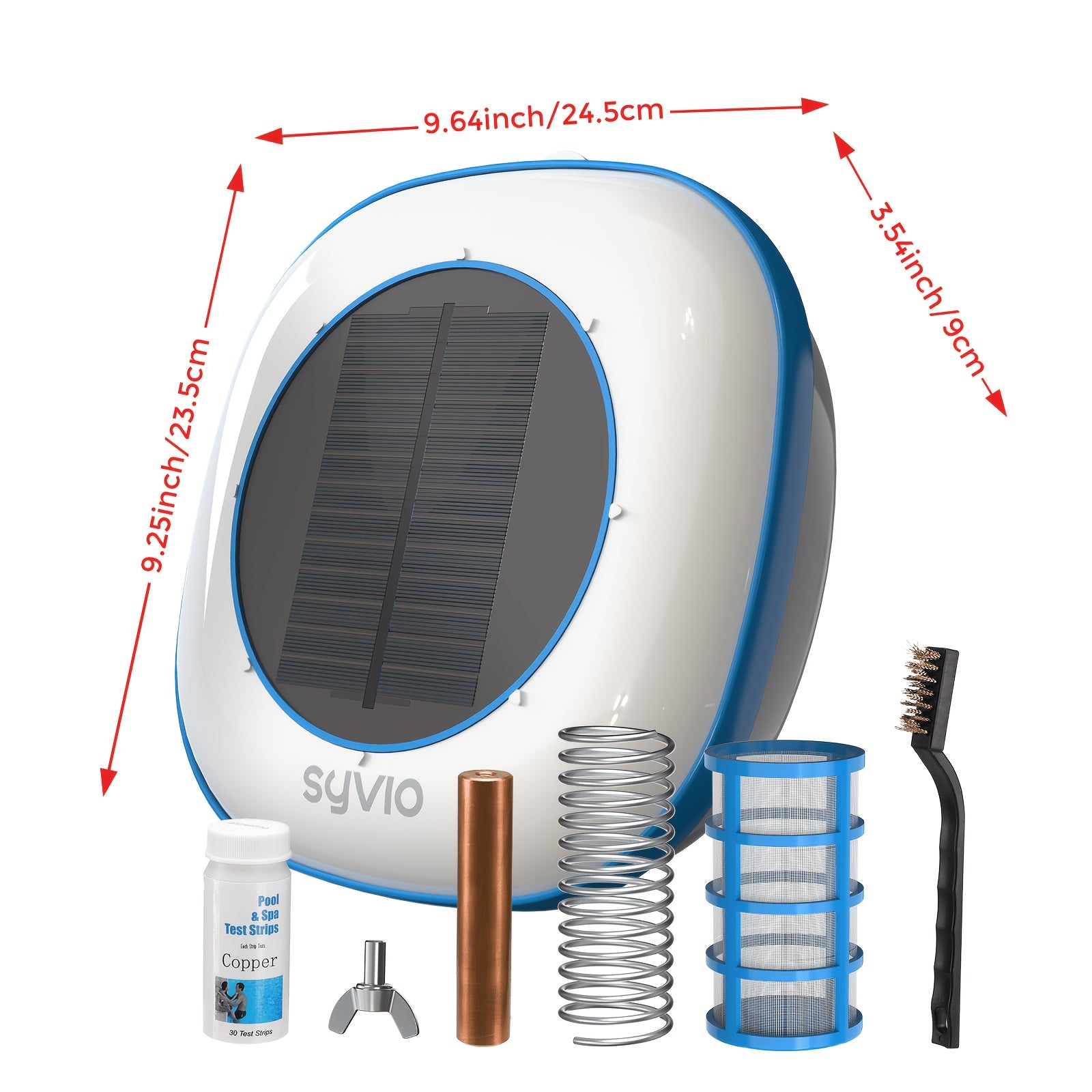 Solar Powered Pool Ionizer - Chemical-Free Floating Water Purifier for Pools Up to 45,000 Gallons - Chlorine Reducer with Brass Parts & Cleaning Brush - Reusable Summer Pool Accessory