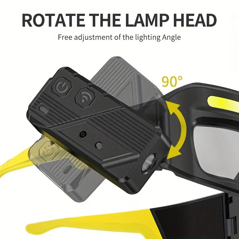 LED Headlamp Head Torch with Rotatable Beam Adjustable Brightness Strobe Mode for Night Running Cycling Fishing Camping Glasses Light Head Mounted Flashlight Yellow Blue