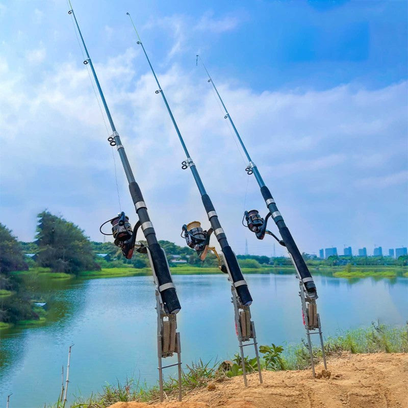 Stainless Steel Fishing Rod Holder Stand – 360° Rotation Automatic Spring Ground Support Bracket, No Assembly, Corrosion-Resistant for Bank Shore Ice Fishing