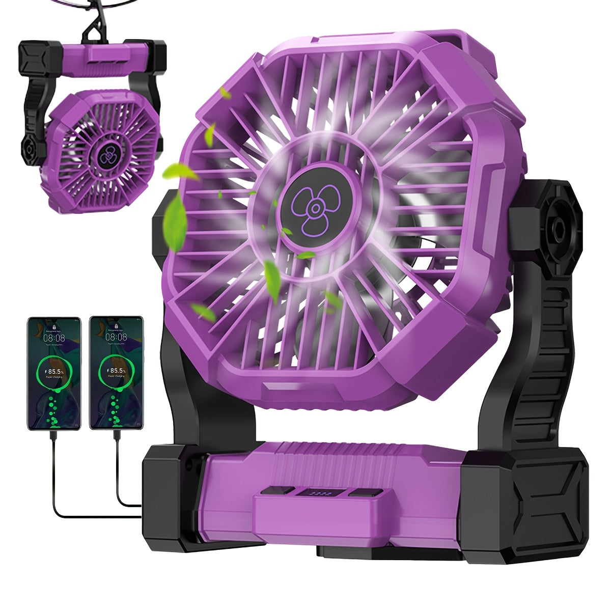 Portable Camping Fan 3-in-1 USB Rechargeable with LED Lantern 4 Wind Speeds Timer Rotating Function Battery Powered Tent Fan for Camping Hiking BBQ Travel Outdoor Adventures