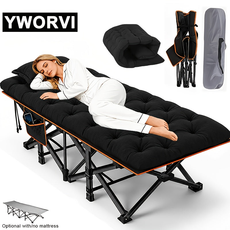 Folding Camping Cot with Mattress & Side Pockets - Heavy Duty Portable Adult Sleeping Bed, Foldable Guest Cot for Camping, Backyard, Patio, Office & RV, Compact Easy Fold