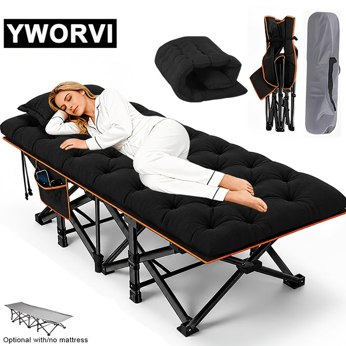 Folding Camping Cot with Mattress & Side Pockets - Heavy Duty Portable Adult Sleeping Bed, Foldable Guest Cot for Camping, Backyard, Patio, Office & RV, Compact Easy Fold