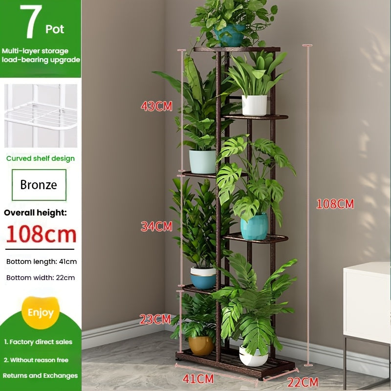 Metal Plant Stand Multi-Tier Indoor Outdoor – 5, 6 or 7 Pot Flower Rack for Living Room, Balcony & Corner Display, Anti-Rust Finish, Dark Grey Bronze Green White