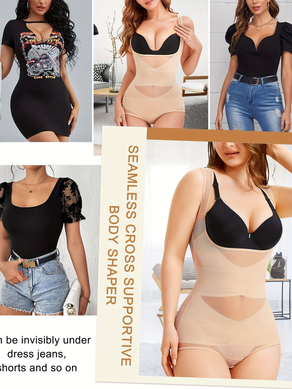 Women's Shapewear Bodysuit with Tummy Control – High-Waist Butt Lifter, U-Shape Push Up, Wide Straps, Breathable Nylon Body Shaper, 5 Colors, Sizes S-XXL