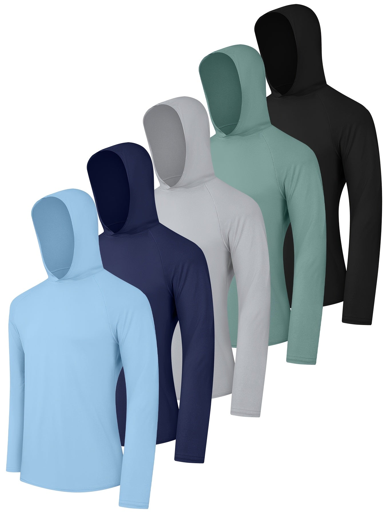 Fishing Shirts for Men 5-Pack Long Sleeve Hoodie Rash Guard UPF Sun Protection Quick-Dry Athletic Shirt S-XXL