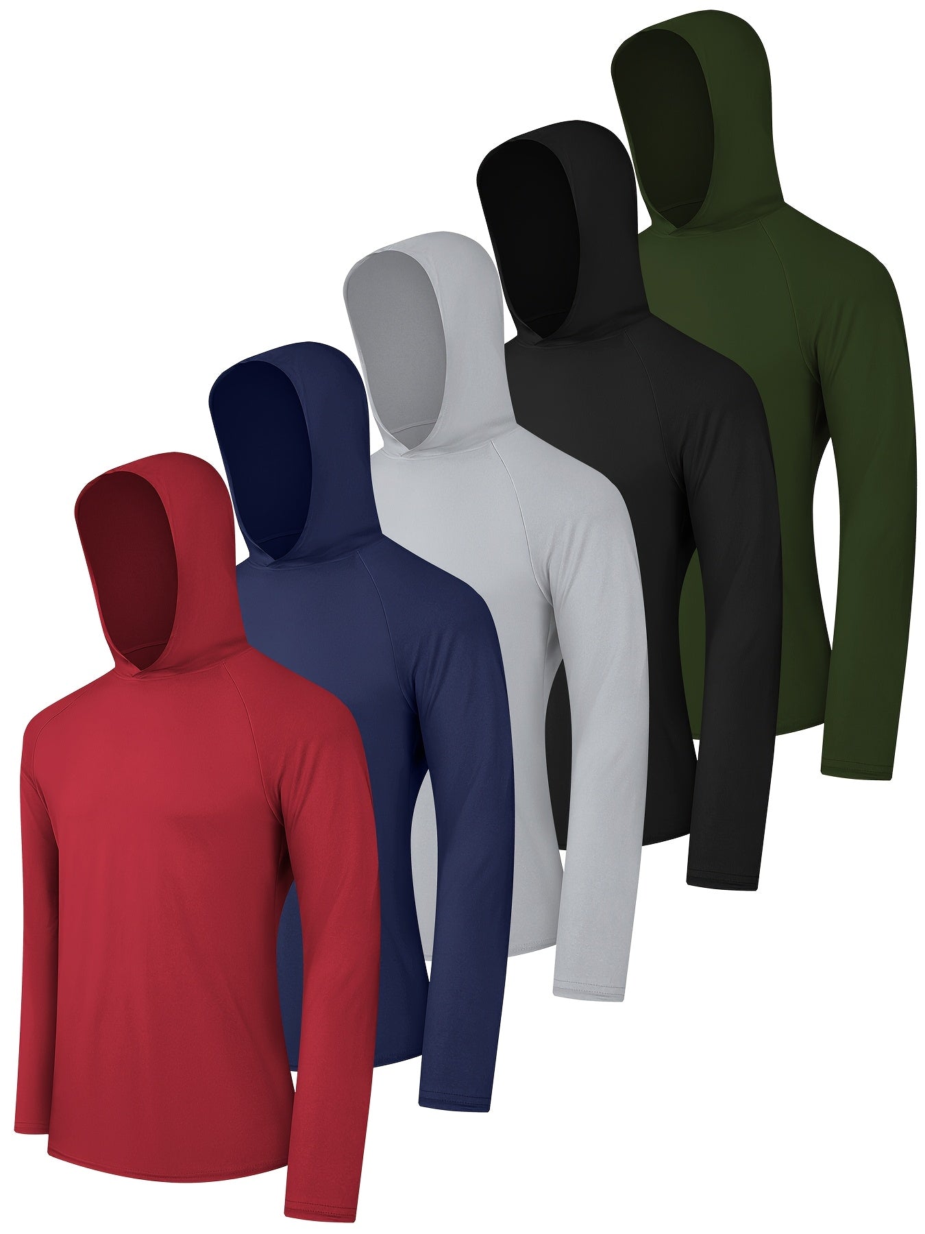 Fishing Shirts for Men 5-Pack Long Sleeve Hoodie Rash Guard UPF Sun Protection Quick-Dry Athletic Shirt S-XXL