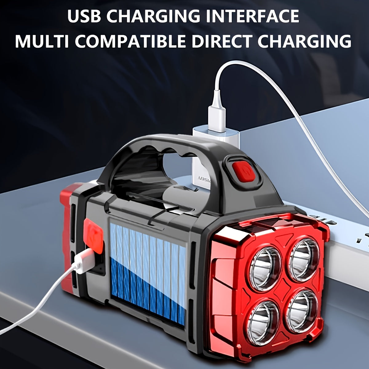 Solar Camping Flashlight Rechargeable USB LED Torch with Power Bank Function Long Battery Life Portable Waterproof for Camping Hiking Outdoor Emergency Survival Gear