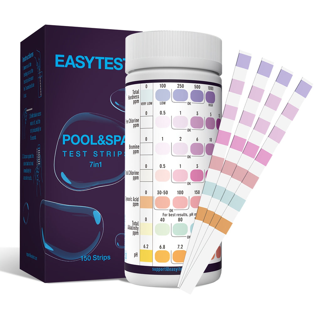 7-Way Pool Test Strips 150 Count Water Chemical Testing Kit for Swimming Pool Hot Tub & Spa – Tests Bromine pH Free Chlorine Total Alkalinity Hardness Cyanuric Acid – Fast Accurate Results