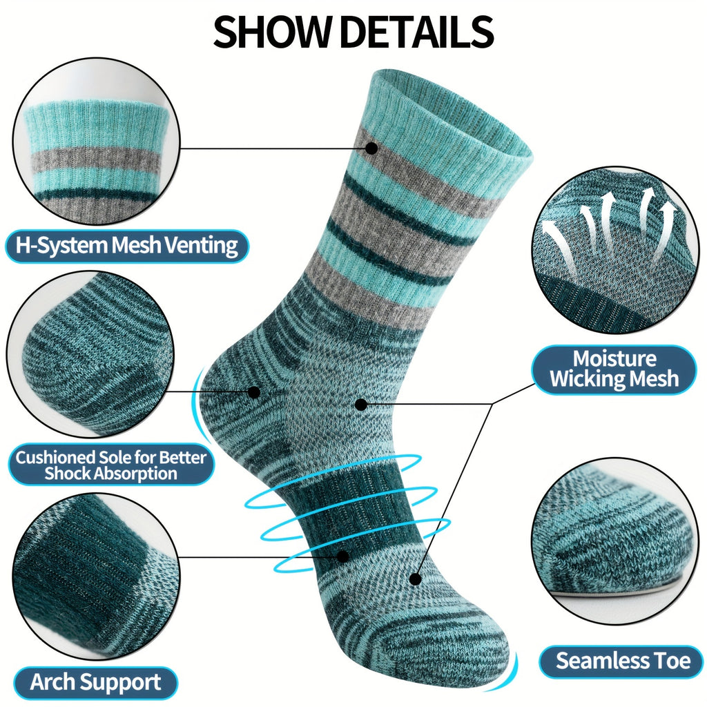 Merino Wool Hiking Socks 5 Pairs Men Women Compression Cushion Breathable Outdoor Trail Running Camping Festival Gift Socks