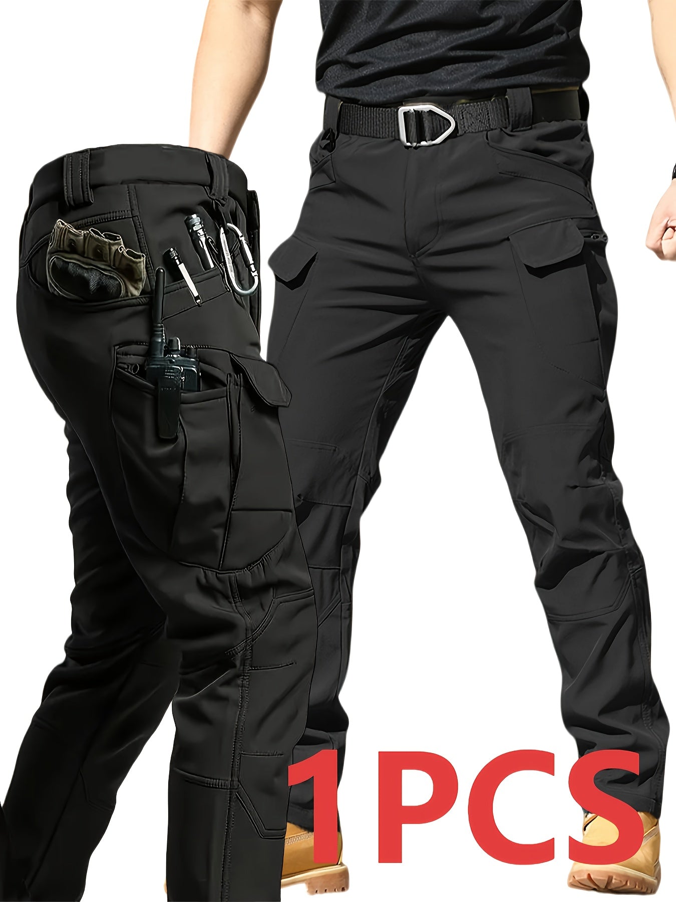 Men's Tactical Cargo Pants Lightweight – Quick Dry Breathable Polyester, Multiple Pockets, Relaxed Fit, Belt Included, All Season Hiking & Outdoor Work Pants, Sizes M–XXXL