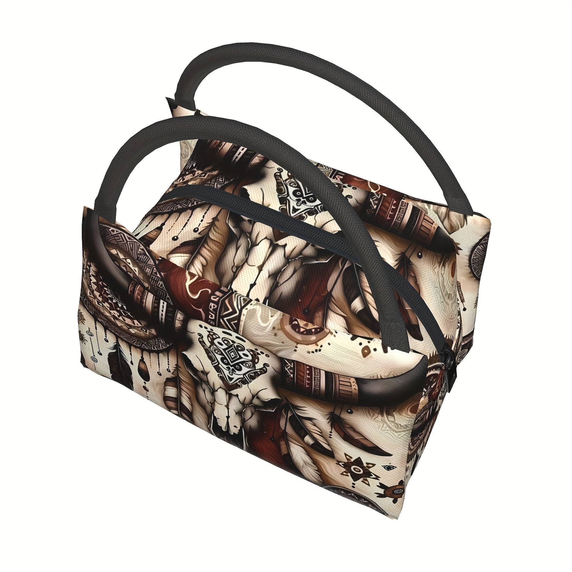 Western Cowboy Insulated Lunch Bag - Cowhide Feather Floral Cooler Tote for Women, Reusable Lunch Box for Camping Beach Office Home, Birthday Holiday Gift