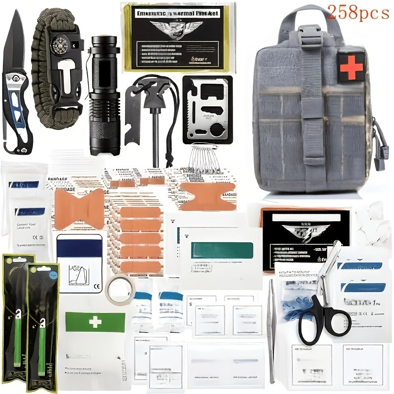 258-Piece Survival Gear Kit – Professional Outdoor Emergency Set with Fire Starter, Compass & Multi-Tools for Camping, Hiking, Backpacking | Best Gift for Men, Dad & Husband