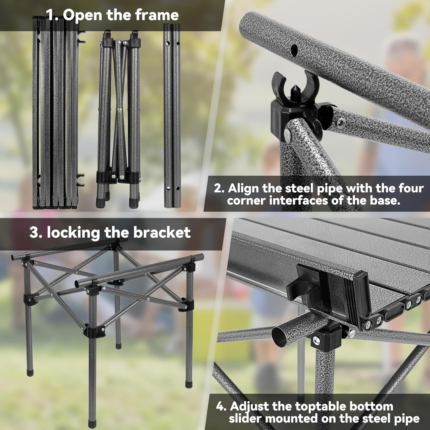 Portable Folding Camping Table Lightweight with Carrying Bag - Compact Foldable Outdoor Table with Sturdy Legs for Picnic BBQ Beach Hiking Tailgating - Durable Black Camp Table for Outdoor Adventures