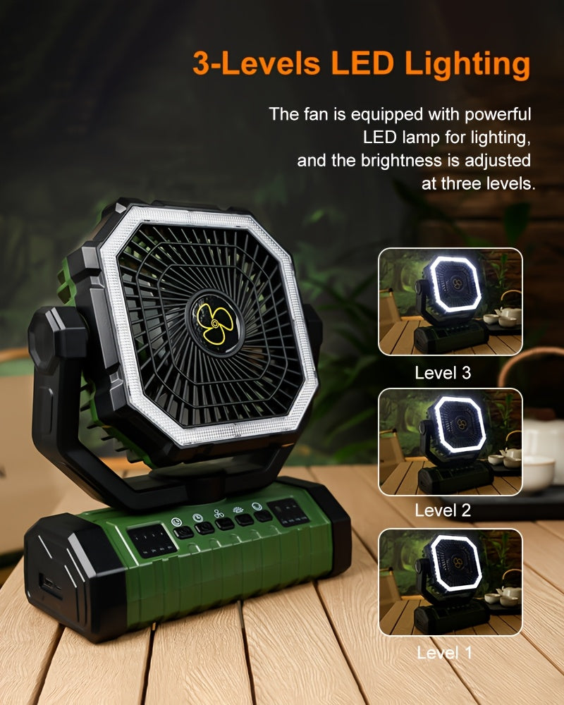 20000mAh Portable Camping Fan with LED Light USB Rechargeable – Battery Powered Tent Fan for Outdoor Hiking Fishing Travel