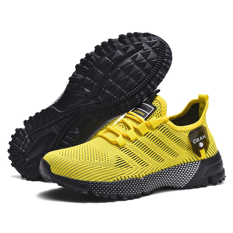 Men's Sneakers Breathable Non-Slip Mesh Sports Shoes Lightweight Low Cut Casual Athletic Shoes for Outdoor Sports Fitness Jogging Daily Wear Sizes US 6.5-13.5 Black Grey Yellow