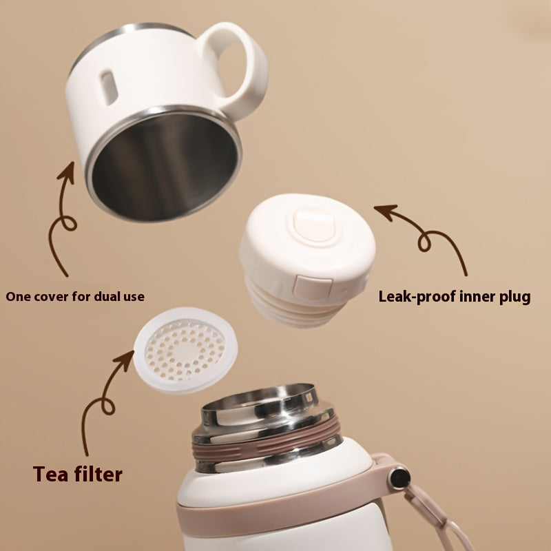 Insulated Water Bottle 600ml Stainless Steel Double Wall Leak-Proof Lid with Handle & Cleaning Brush – Vacuum Tumbler for Outdoor Hiking Camping Gym Travel