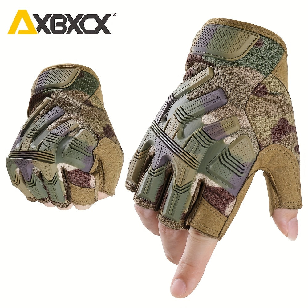 Fingerless Tactical Gloves for Men & Women – Non-Slip Half Finger Gloves for Outdoor Sports, Fishing, Cycling, Hiking & Military Training, Breathable Quick-Dry Camouflage