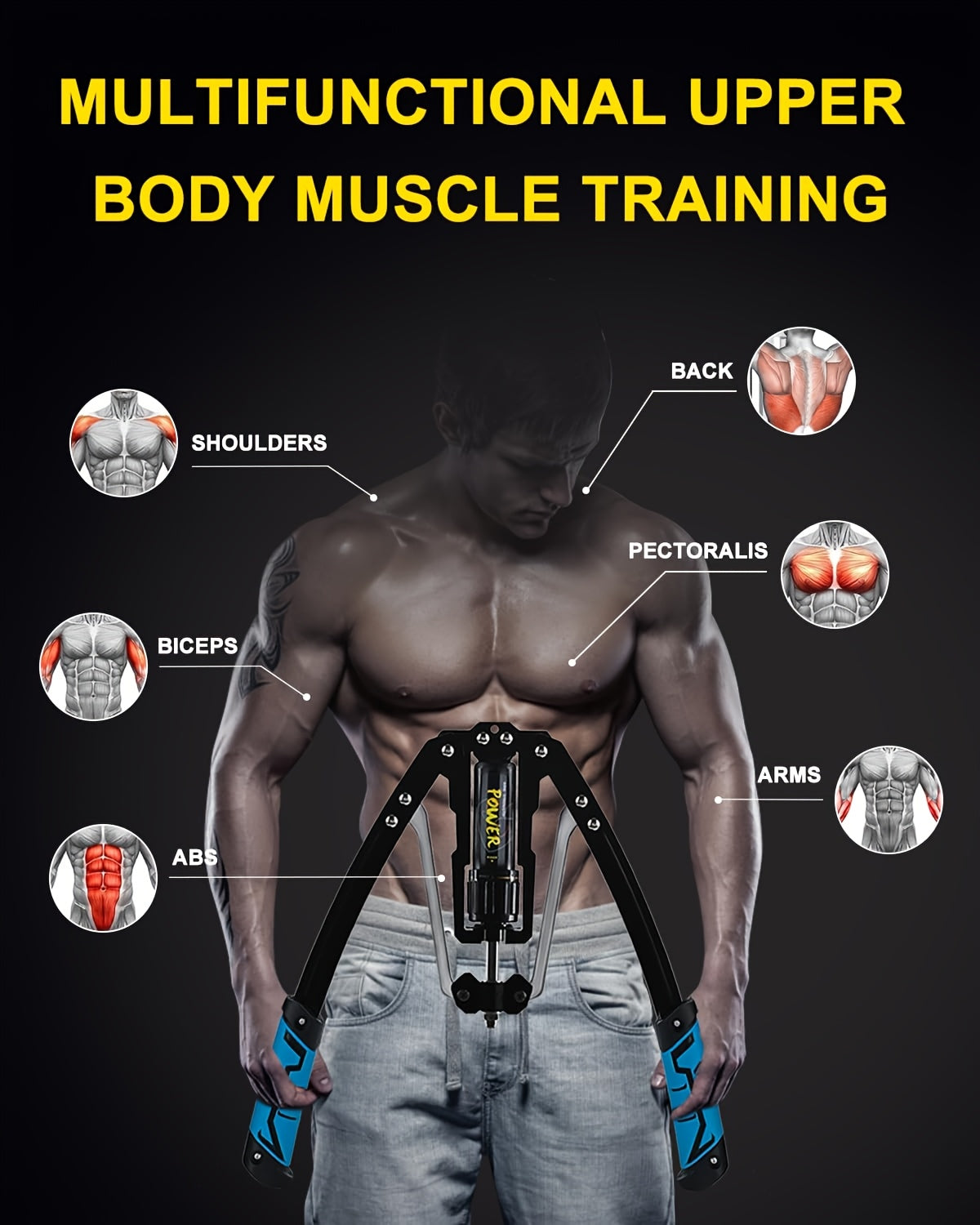 Hydraulic Arm Trainer 22-440 lbs 20-Level Resistance Home Gym Upper Body Strength Machine Chest Shoulder Back Bicep Foldable Carbon Steel Non-Slip