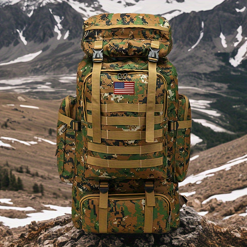 Tactical Hiking Backpack 80L Large Capacity – 3-Day Assault Pack, Molle System, Oxford Fabric, Unisex for Hiking, Camping, Hunting & Travel | Black, Camo, Desert, Gray, Khaki, Green
